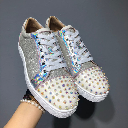 Christian Louboutin Mens Shoes Luxury Brand Red Bottom Design Louis Junior Spikes Flat with Original Box CL sneakers