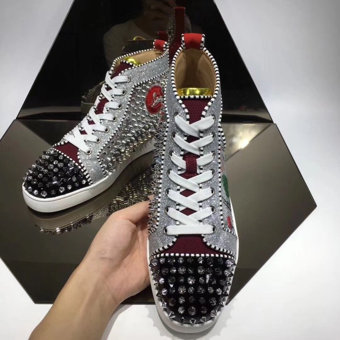 Christian Louboutin Mens Shoes Luxury Brand Red Bottom Design Louis Junior Spikes Flat with Original Box CL sneakers