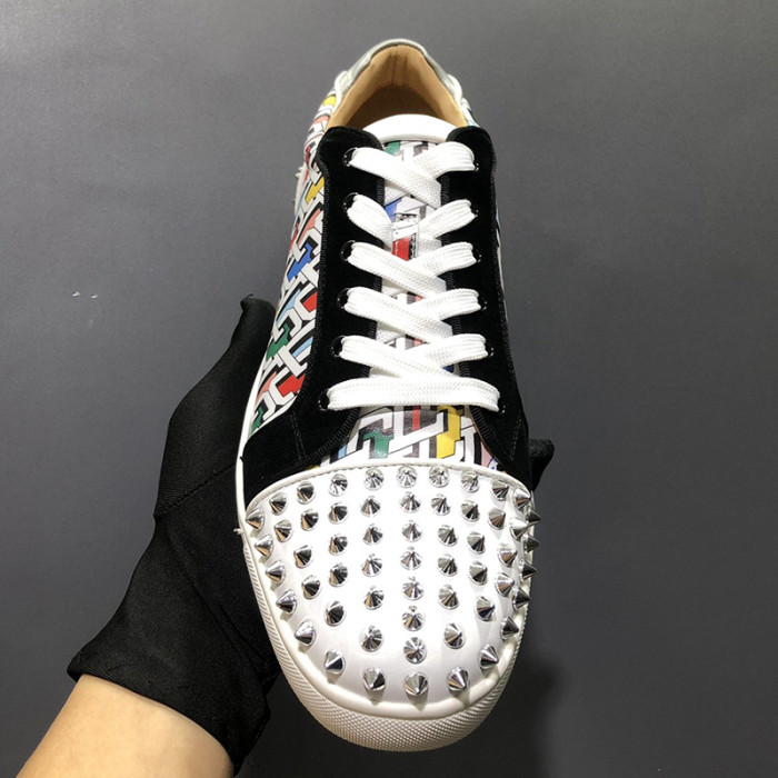 Christian Louboutin Mens Shoes Luxury Brand Red Bottom Design Louis Junior Spikes Flat with Original Box CL sneakers