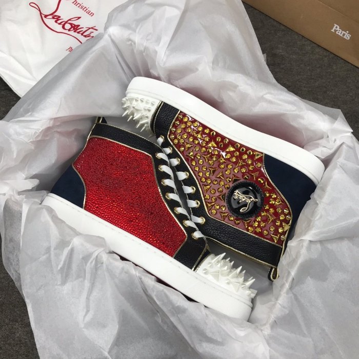 Christian Louboutin Mens Shoes Luxury Brand Red Bottom Design Louis Junior Spikes Flat with Original Box CL sneakers