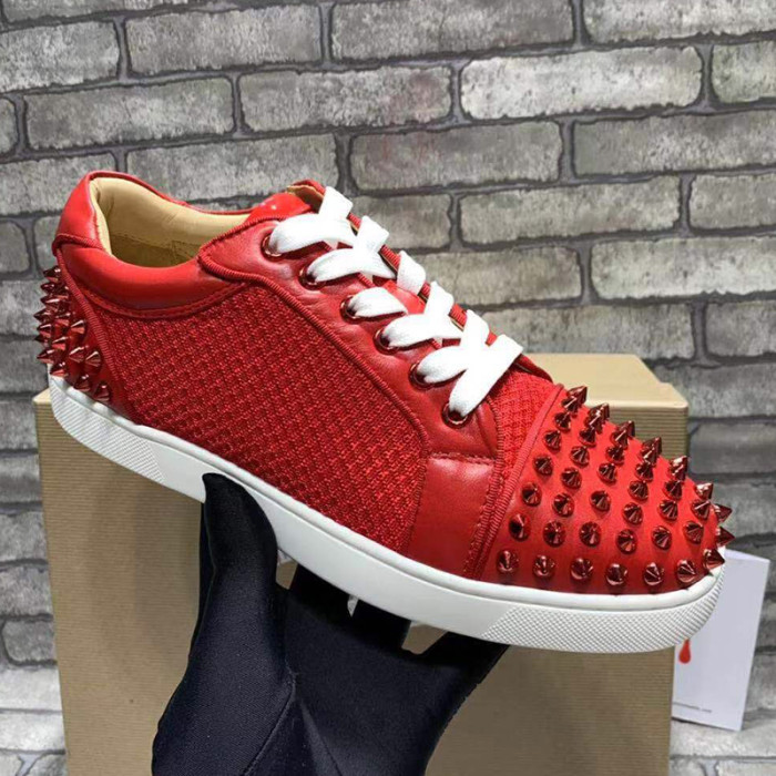 Christian Louboutin Mens Shoes Luxury Brand Red Bottom Design Louis Junior Spikes Flat with Original Box CL sneakers