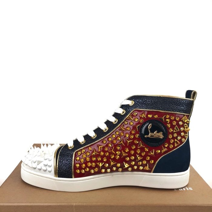 Christian Louboutin Mens Shoes Luxury Brand Red Bottom Design Louis Junior Spikes Flat with Original Box CL sneakers