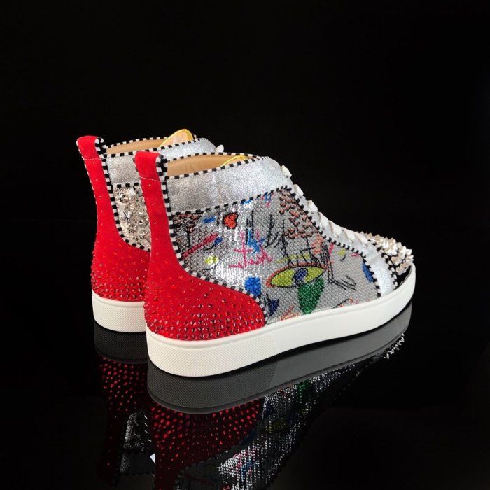 Christian Louboutin Mens Shoes Luxury Brand Red Bottom Design Louis Junior Spikes Flat with Original Box CL sneakers