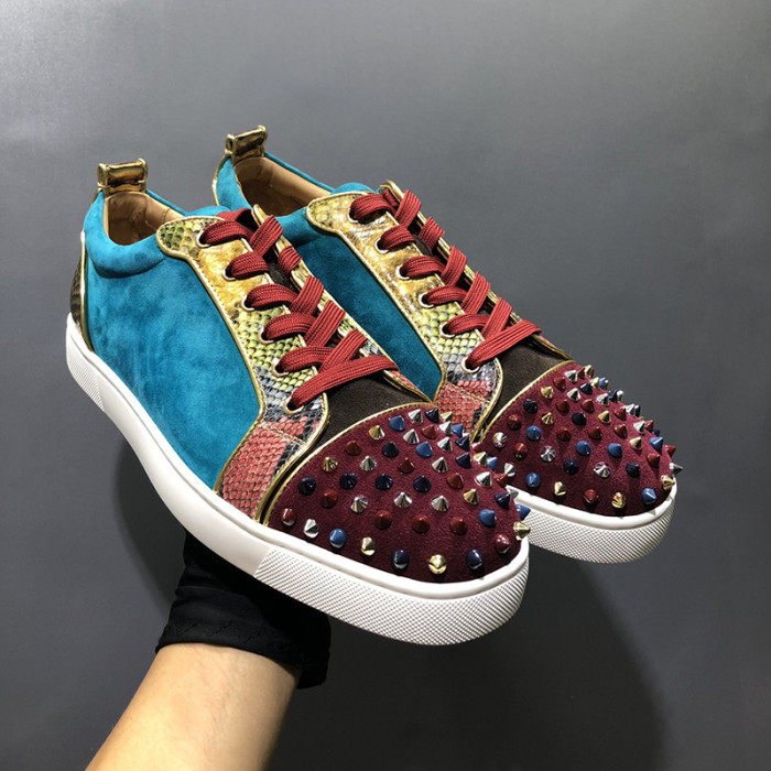 Christian Louboutin Mens Shoes Luxury Brand Red Bottom Design Louis Junior Spikes Flat with Original Box CL sneakers