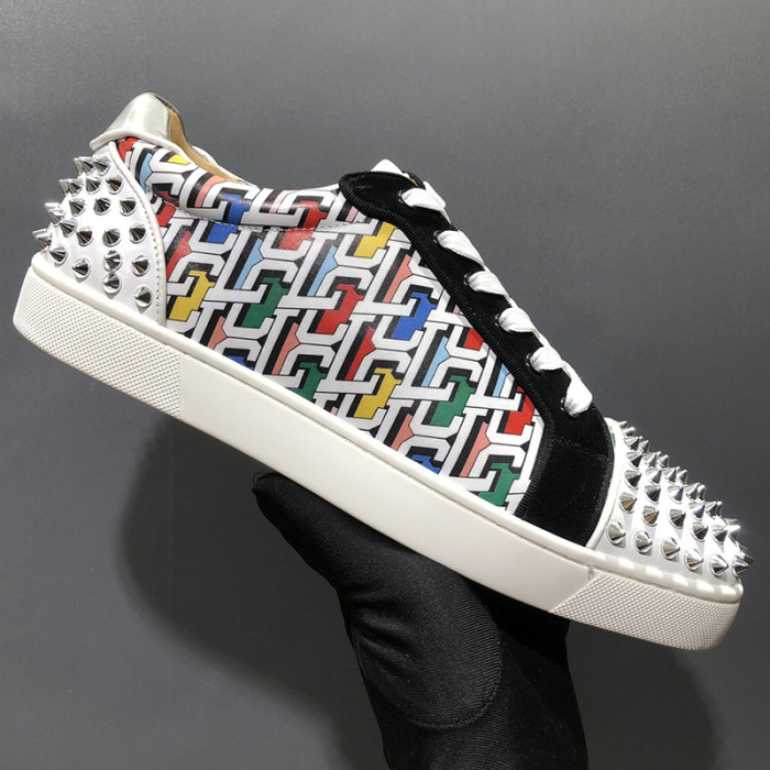 Christian Louboutin Mens Shoes Luxury Brand Red Bottom Design Louis Junior Spikes Flat with Original Box CL sneakers