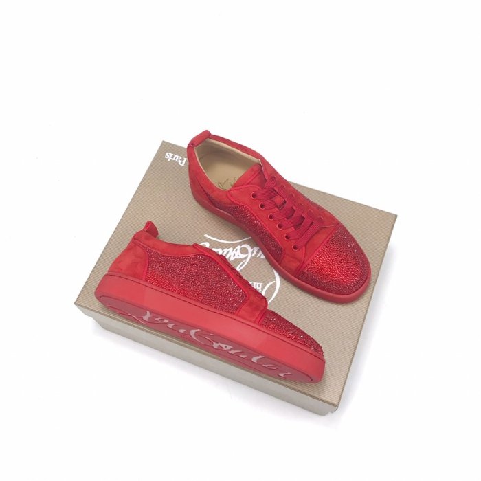 Christian Louboutin Mens Shoes Luxury Brand Red Bottom Design Louis Junior Spikes Flat with Original Box CL sneakers