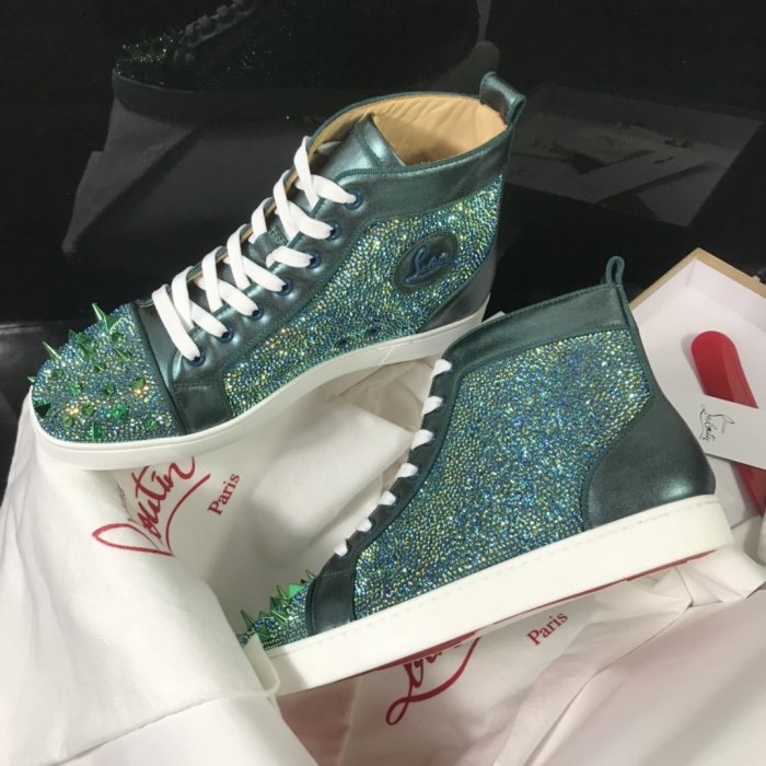 Christian Louboutin Mens Shoes Luxury Brand Red Bottom Design Louis Junior Spikes Flat with Original Box CL sneakers