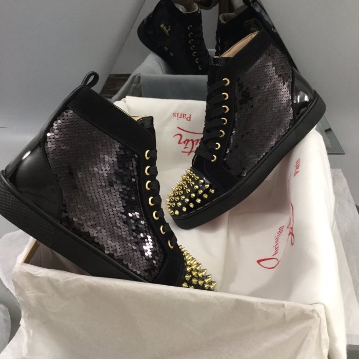 Christian Louboutin Mens Shoes Luxury Brand Red Bottom Design Louis Junior Spikes Flat with Original Box CL sneakers