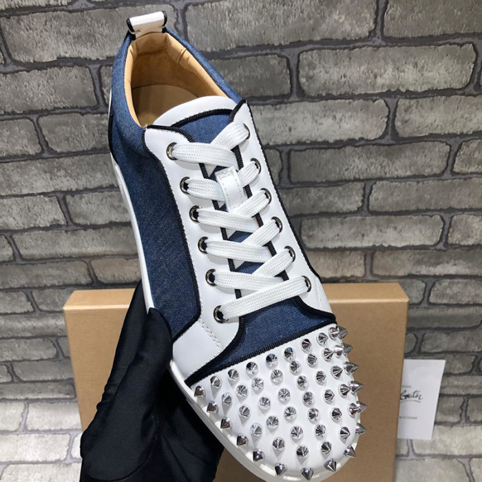 Christian Louboutin Mens Shoes Luxury Brand Red Bottom Design Louis Junior Spikes Flat with Original Box CL sneakers