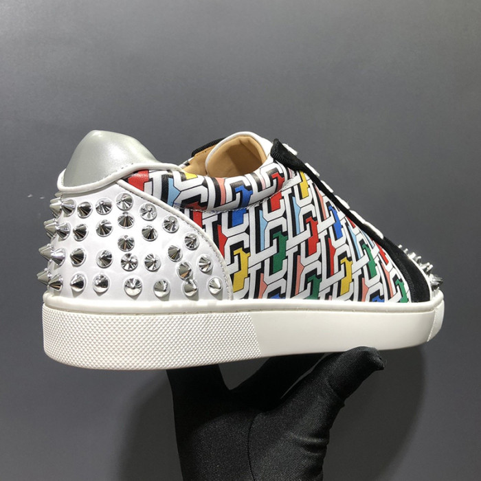 Christian Louboutin Mens Shoes Luxury Brand Red Bottom Design Louis Junior Spikes Flat with Original Box CL sneakers