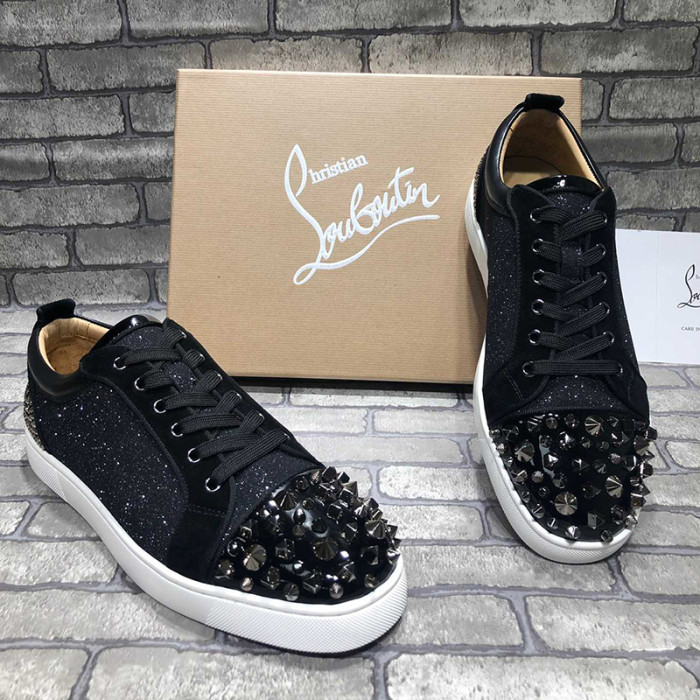 Christian Louboutin Mens Shoes Luxury Brand Red Bottom Design Louis Junior Spikes Flat with Original Box CL sneakers