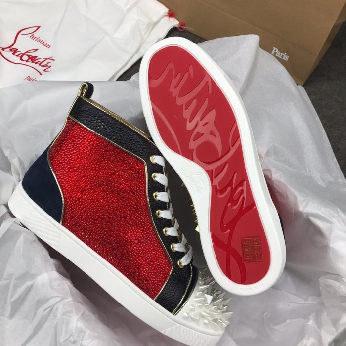 Christian Louboutin Mens Shoes Luxury Brand Red Bottom Design Louis Junior Spikes Flat with Original Box CL sneakers