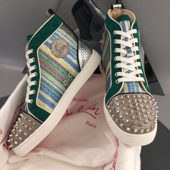 Christian Louboutin Mens Shoes Luxury Brand Red Bottom Design Louis Junior Spikes Flat with Original Box CL sneakers