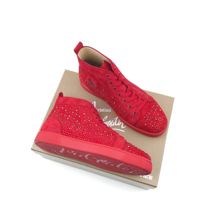 Christian Louboutin Mens Shoes Luxury Brand Red Bottom Design Louis Junior Spikes Flat with Original Box CL sneakers