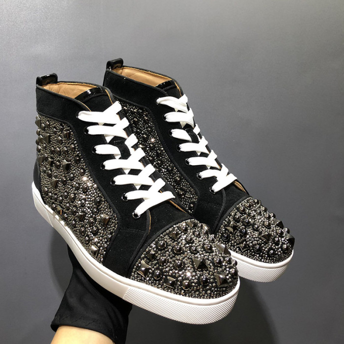 Christian Louboutin Mens Shoes Luxury Brand Red Bottom Design Louis Junior Spikes Flat with Original Box CL sneakers