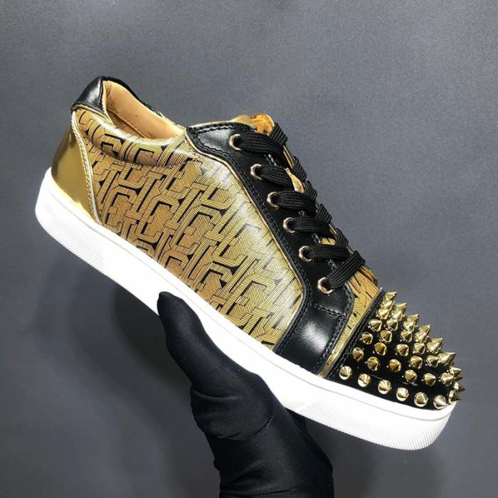 Christian Louboutin Mens Shoes Luxury Brand Red Bottom Design Louis Junior Spikes Flat with Original Box CL sneakers