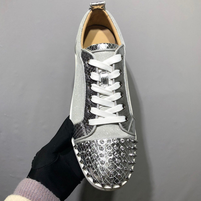 Christian Louboutin Mens Shoes Luxury Brand Red Bottom Design Louis Junior Spikes Flat with Original Box CL sneakers