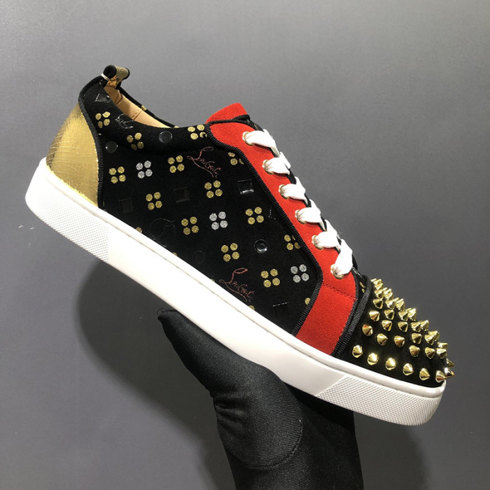 Christian Louboutin Mens Shoes Luxury Brand Red Bottom Design Louis Junior Spikes Flat with Original Box CL sneakers