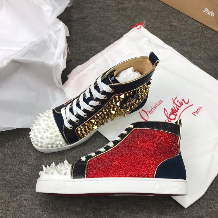 Christian Louboutin Mens Shoes Luxury Brand Red Bottom Design Louis Junior Spikes Flat with Original Box CL sneakers