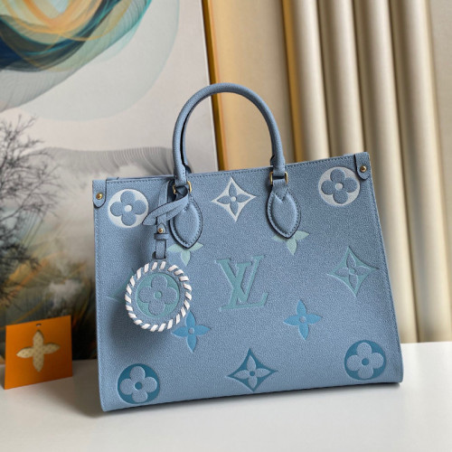 Louis Vuitton Womens Bags Handbags ONTHEGO MM Luxury Brand Summer Blue Embossed grained cowhide leather M45718