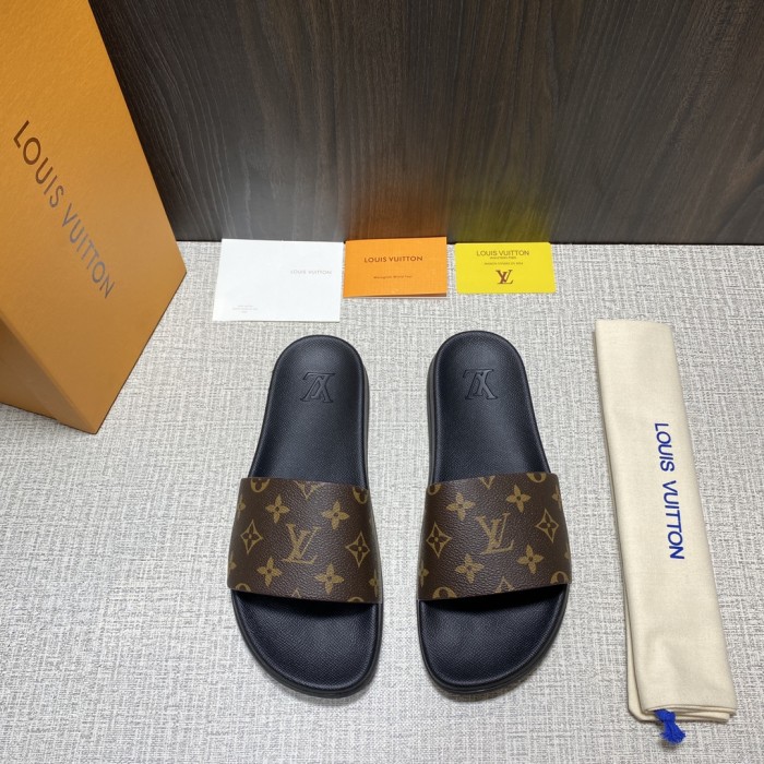 Louis Vuitton Mens Shoes Slippers Sandals Flip Flop Luxury Brand WATERFRONT MULE with Original Box 1A3PSB Monogram rubber