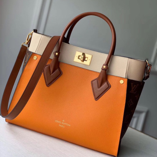 Louis Vuitton Womens Shoulder Bags Handbags Luxury Brand Fashion ON MY SIDE MM Summer Gold Yellow Calf leather and Monogram coated canvas M56077