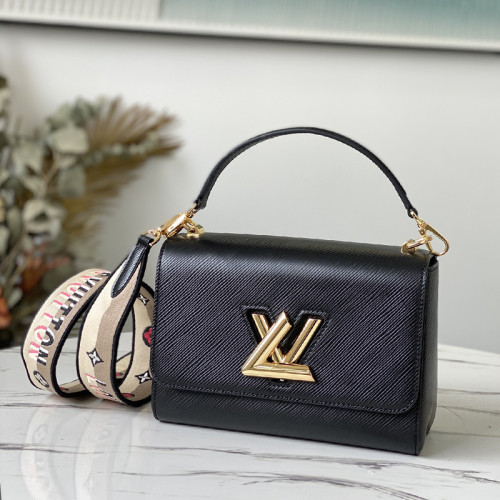 Louis Vuitton Womens Bags Shoulder Messenger Bags Luxury Brand TWIST MM Black Epi grained cowhide leather M57505