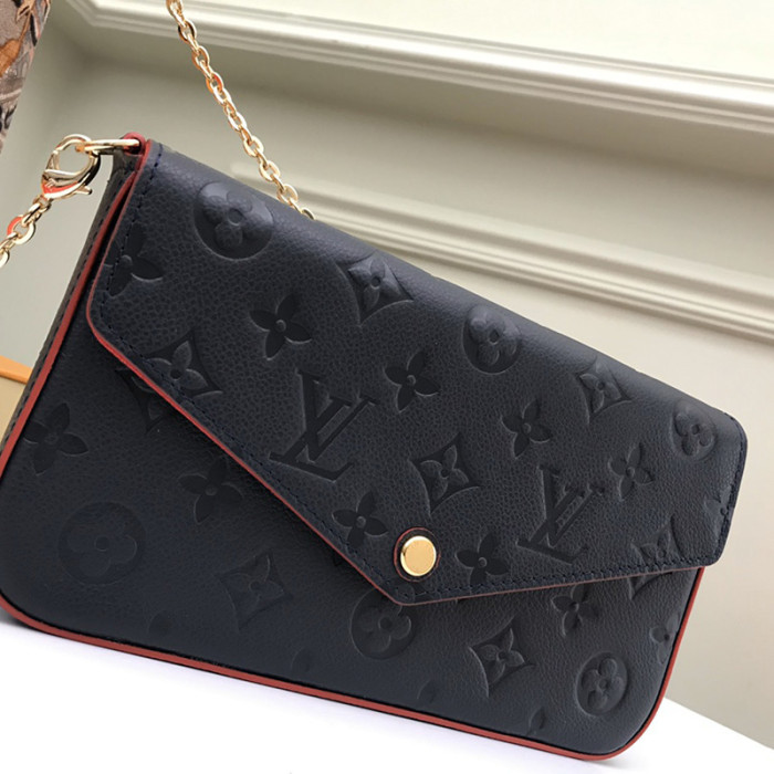 Louis Vuitton Womens Bags Shoulder Messenger Bag Luxury Brand FÉLICIE POCHETTE M64099 Navy Blue / Red Monogram Empreinte embossed supple grained cowhide leather