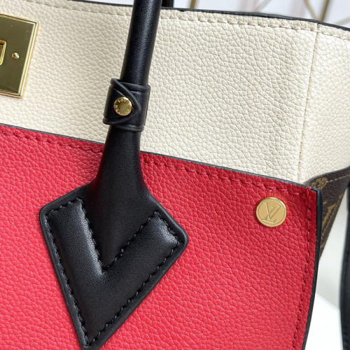 Louis Vuitton Womens Shoulder Bags Handbags Luxury Brand Fashion ON MY SIDE MM Pirate Red Twist calfskin and Monogram coated canvas M53824