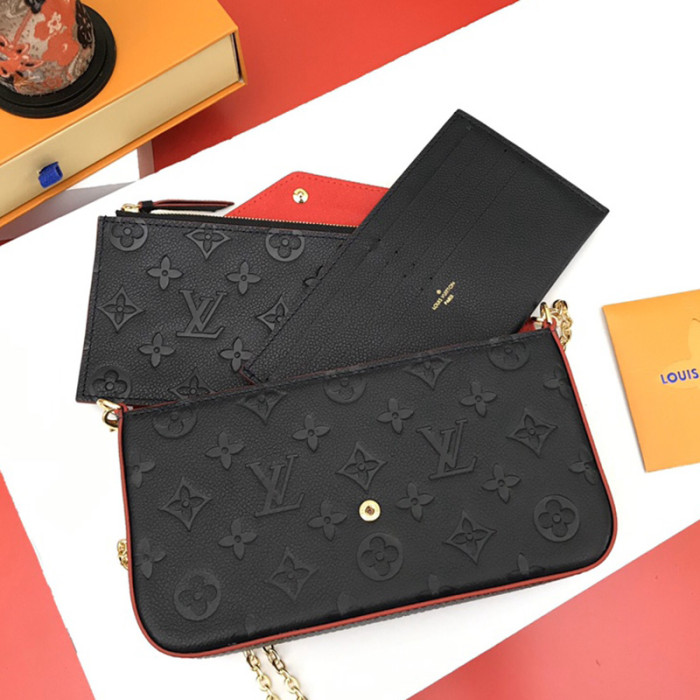 Louis Vuitton Womens Bags Shoulder Messenger Bag Luxury Brand FÉLICIE POCHETTE M64099 Navy Blue / Red Monogram Empreinte embossed supple grained cowhide leather