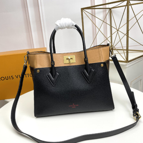Louis Vuitton Womens Shoulder Bags Handbags Luxury Brand Fashion ON MY SIDE MM Black Twist calfskin and Monogram coated canvas M53823