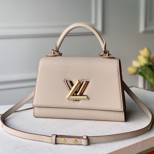 Louis Vuitton Womens Bags Shoulder Messenger Bags Luxury Brand TWIST ONE HANDLE PM Greige Taurillon leather M57214