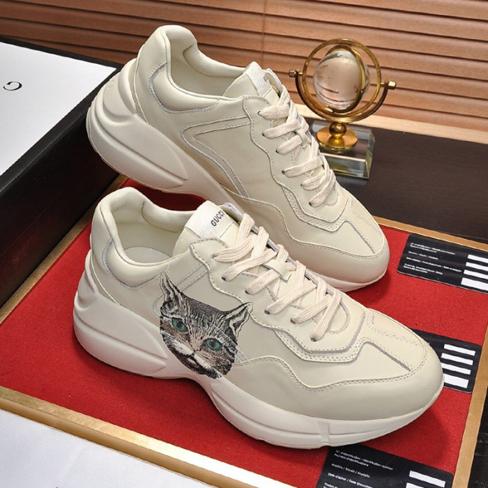 Gucci Women Shoes Women's Rhyton Gucci logo leather sneaker Luxury Brand with Original Box