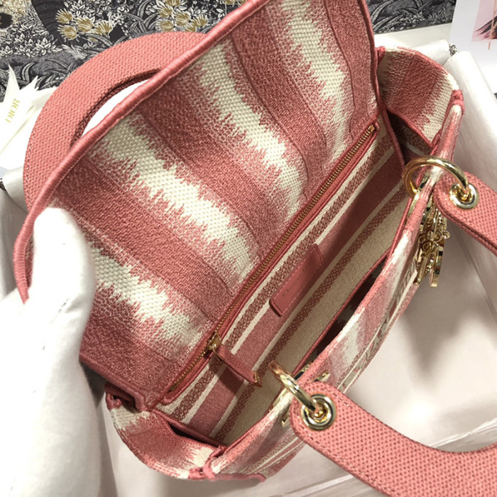 Dior Womens Bags Handbags Luxury Fashion MEDIUM LADY D-LITE BAG Pink D-Stripes Embroidery M0565ORFQ_M912