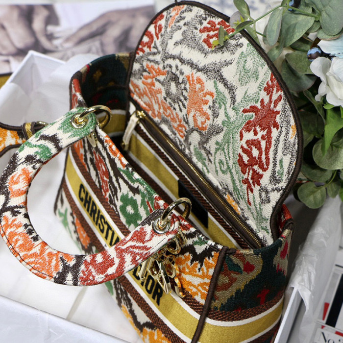 Dior Womens Bags Handbags Luxury Fashion MEDIUM LADY D-LITE BAG Yellow Multicolor Dior Paisley Embroidery M0565OJAP_M885
