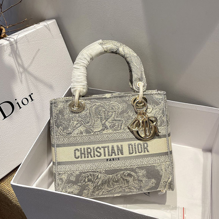 Dior Womens Bags Handbags Luxury Fashion MEDIUM LADY D-LITE BAG Gray Toile de Jouy Reverse Embroidery M0565ORGO_M932