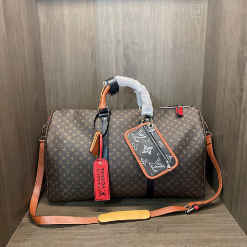 Louis Vuitton Womens and Mens Unisex Bags Luxury Brand KEEPALL BANDOULIÈRE 50 Monogram coated canvas and cowhide leather M56855