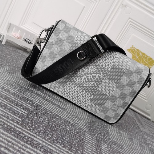 Louis Vuitton Womens and Mens Unisex Bags Luxury Brand STUDIO MESSENGER N50014 Antarctica silver Damier Graphite 3D coated canvas with Original Box