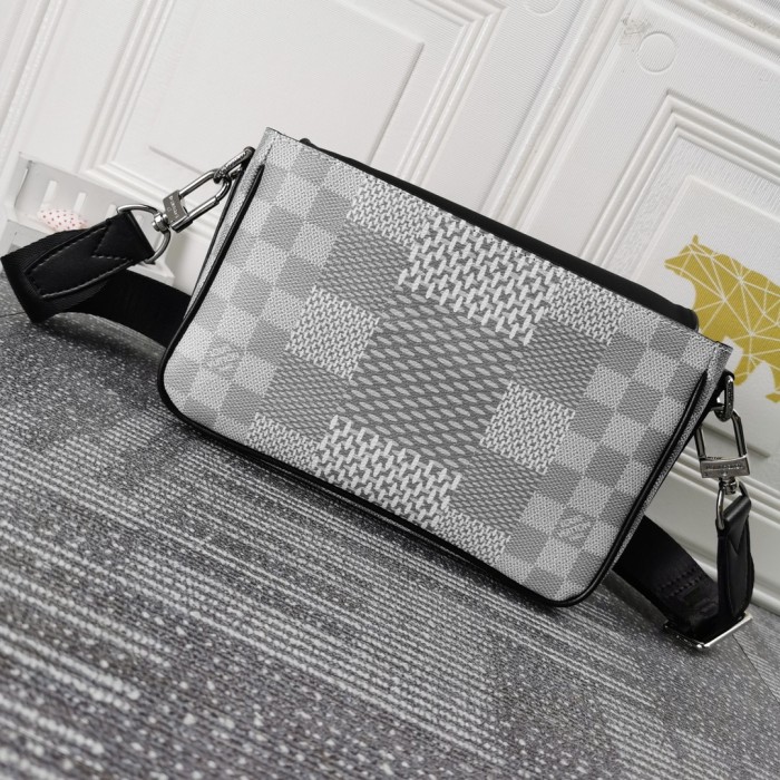 Louis Vuitton Womens and Mens Unisex Bags Luxury Brand STUDIO MESSENGER N50014 Antarctica silver Damier Graphite 3D coated canvas with Original Box