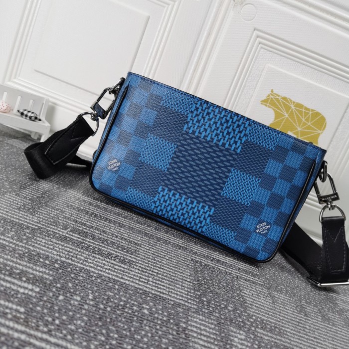 Louis Vuitton Womens and Mens Unisex Bags Luxury Brand STUDIO MESSENGER N50026 Cobalt blue Damier Graphite 3D coated canvas with Original Box