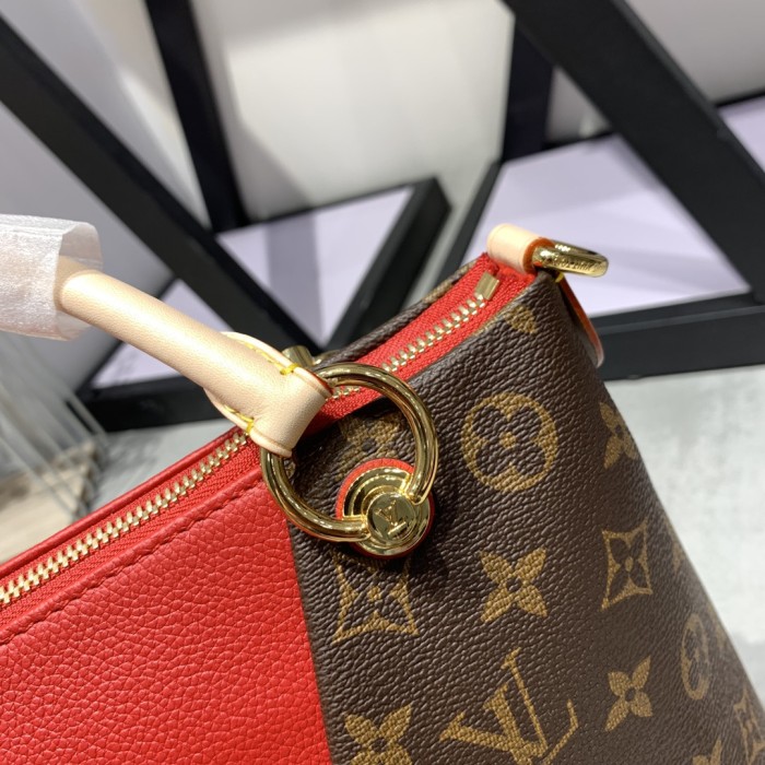 Louis Vuitton Womens Bag Handbag Luxury Brand Fashion Type V TOTE MM Cerise Red Monogram coated canvas and grained calfskin exterior M43957
