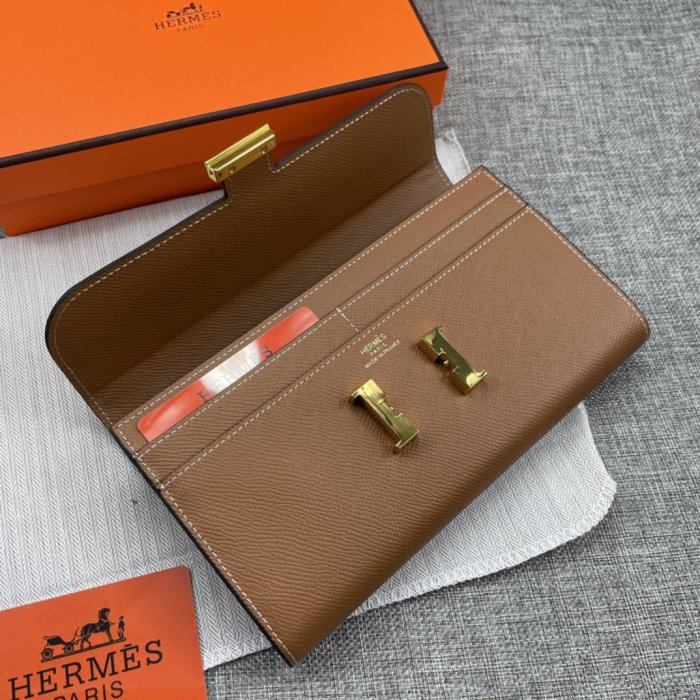 Hermes Womens Mens Wallets Purse Constance Clutch Leather Design Coin Bag with Original Box
