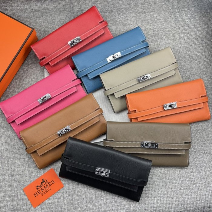 Hermes Womens Mens Wallets Purse Kelly Bag Clutch Leather Design Coin Bag with Original Box