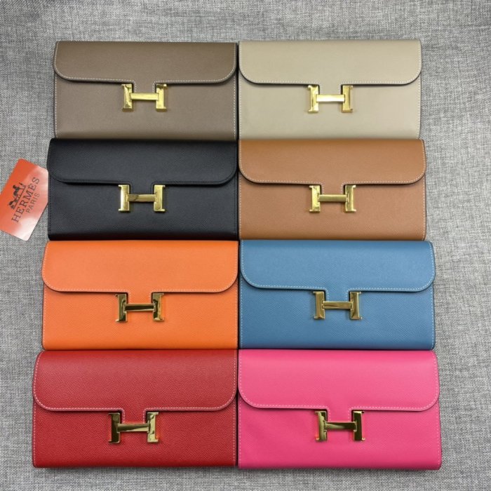 Hermes Womens Mens Wallets Purse Constance Clutch Leather Design Coin Bag with Original Box