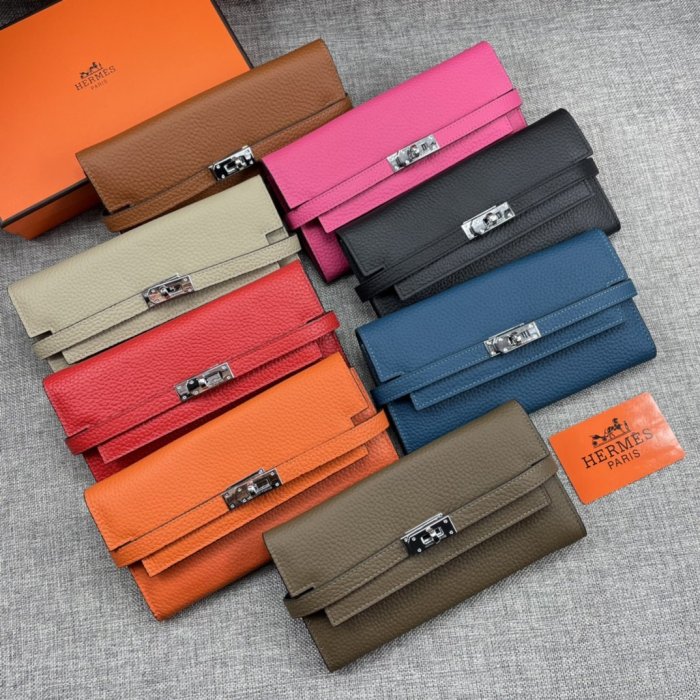 Hermes Womens Mens Wallets Purse Kelly Bag Clutch Leather Design Coin Bag with Original Box