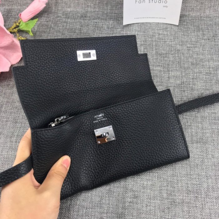 Hermes Womens Mens Wallets Purse Kelly Bag Clutch Leather Design Coin Bag with Original Box