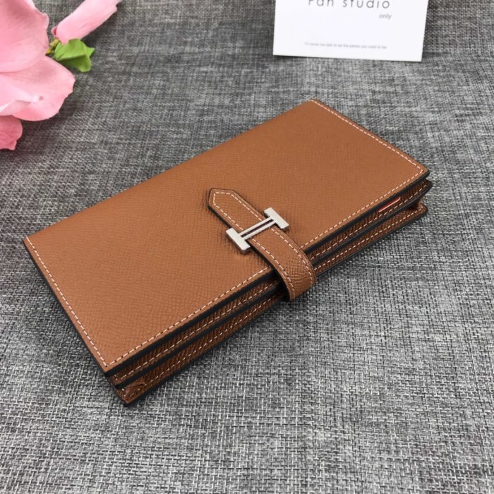 Hermes Womens Mens Wallets Purse Bearn Clutch Leather Design Coin Bag with Original Box