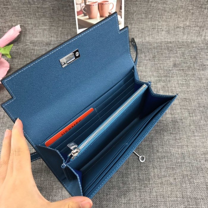 Hermes Womens Mens Wallets Purse Kelly Bag Clutch Leather Design Coin Bag with Original Box
