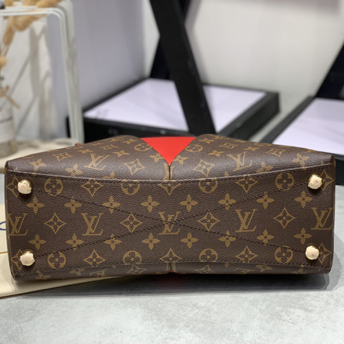 Louis Vuitton Womens Bag Handbag Luxury Brand Fashion Type V TOTE MM Cerise Red Monogram coated canvas and grained calfskin exterior M43957
