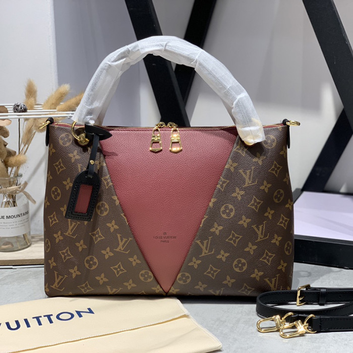 Louis Vuitton Womens Bag Handbag Luxury Brand Fashion Type V TOTE MM Bordeaux Red/Black Monogram coated canvas and grained calfskin exterior M43949